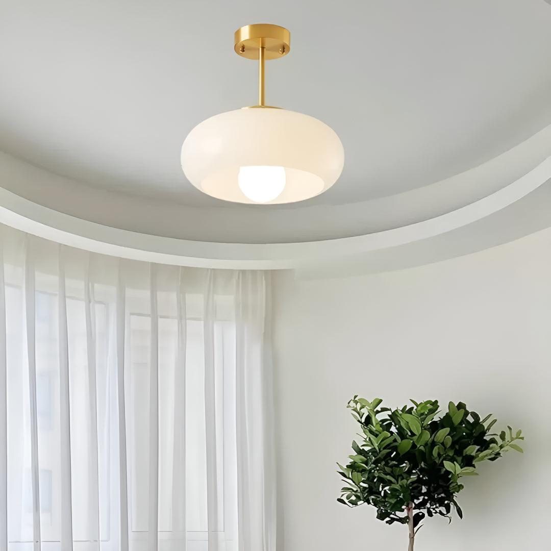 Semi Flush Mount Ceiling Light With Glossy Glass Shade, Mid-Century Design, 11 in
