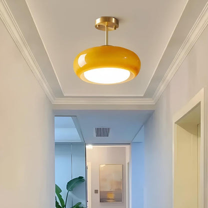 Semi Flush Mount Ceiling Light With Glossy Glass Shade, Mid-Century Design, 11 in
