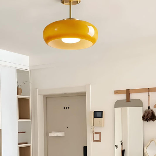
Semi Flush Mount Ceiling Light With Glossy Glass Shade, Mid-Century Design, 11 in